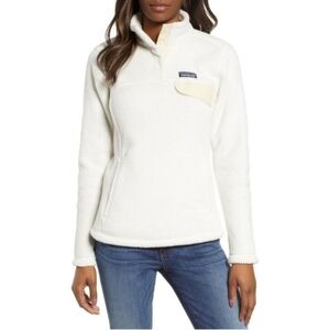 Patagonia White Sherpa Fur Fleece Re-Tool Snap T Pullover Sweatshirt Jacket
